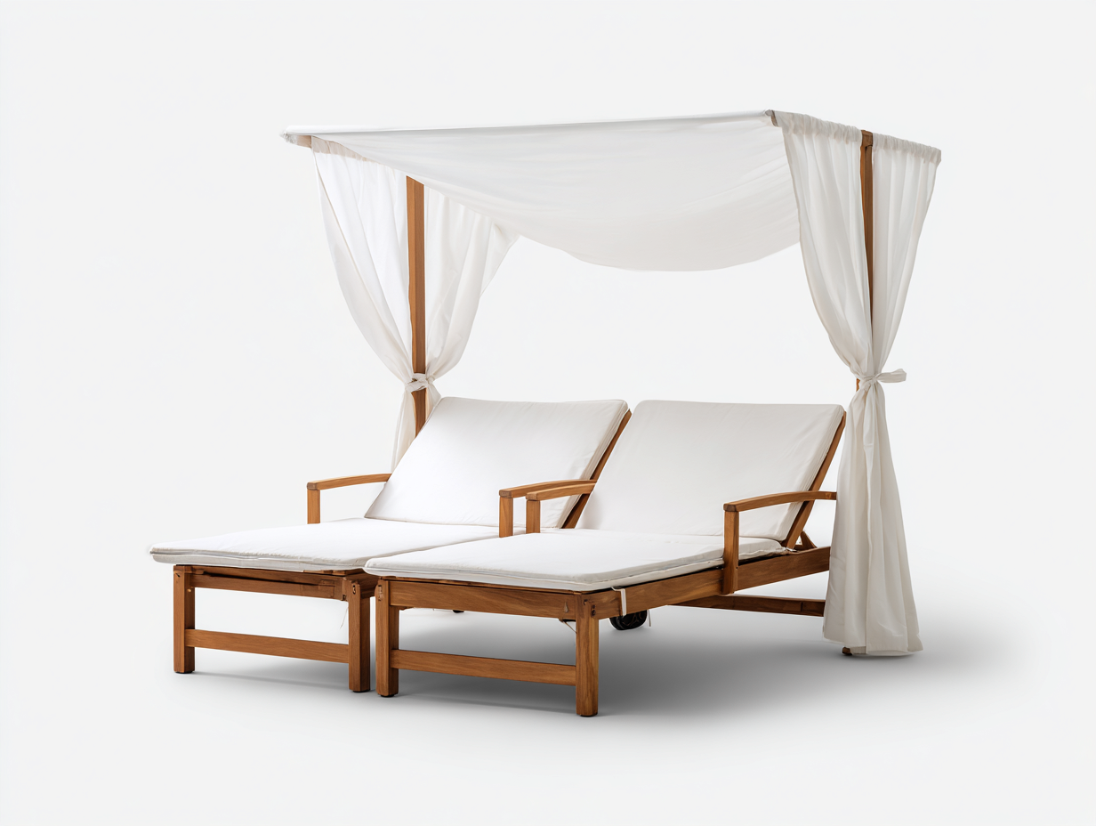 Tumbonas dobles de madera 210x165x205 cm - marrón-blanco - dos plazas con dosel para jardín-Laviagahome