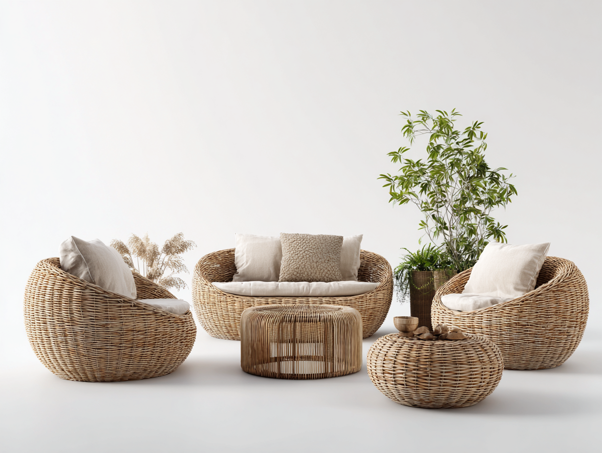 Sofás de exterior de ratán con mesas 170x85x78 cm - marrón-beige - conjunto redondo para jardín-Laviagahome