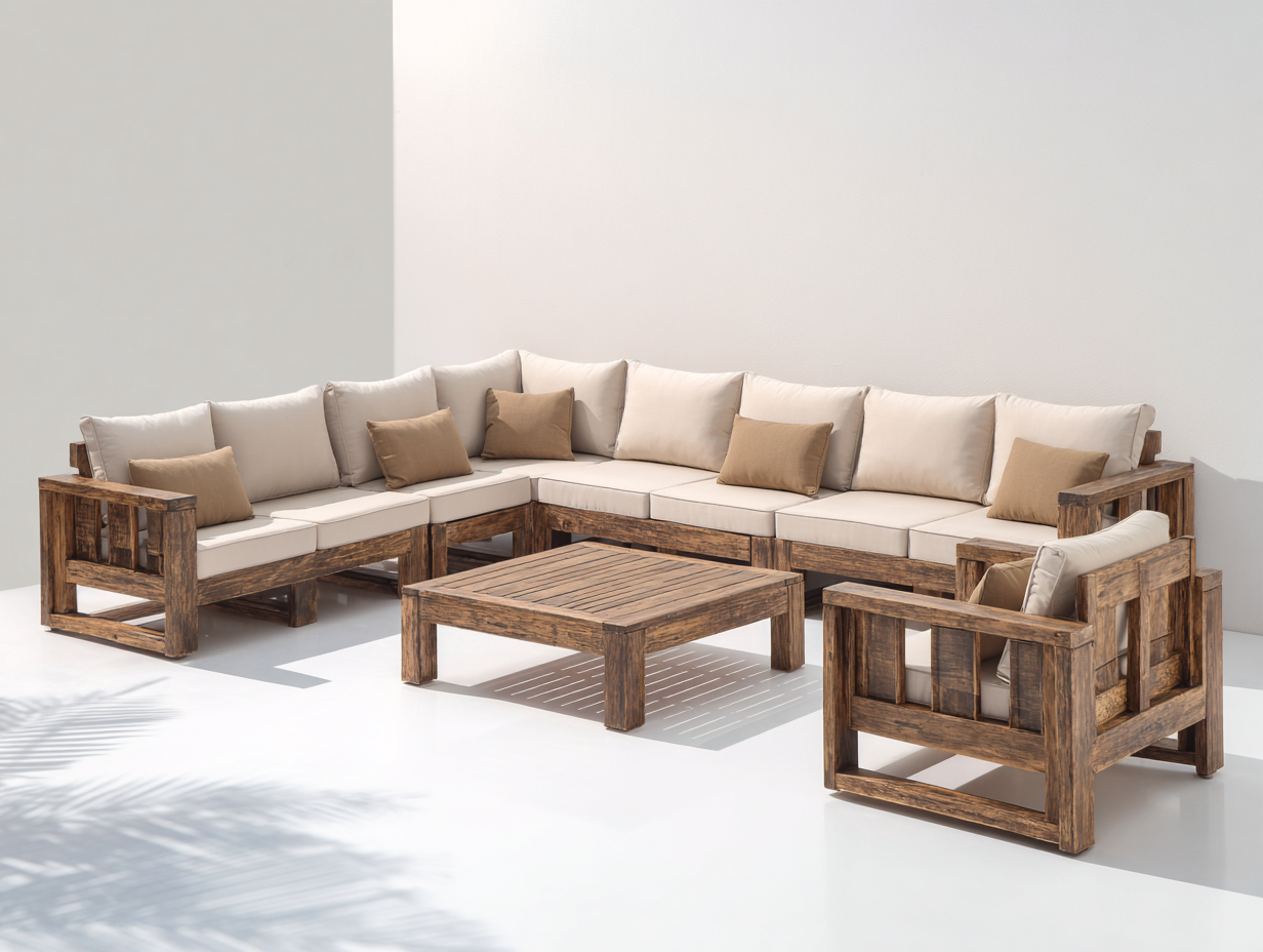 Sofás de exterior madera 320x320x78 cm marrón y beige - diseño modular-Laviagahome
