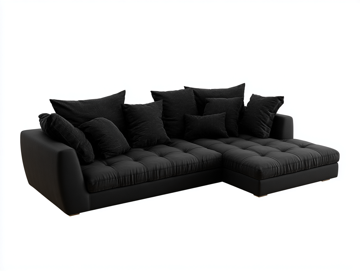Sofás de esquina tapizados de tela 285x180x78 cm - negro - diseño moderno con chaise longue y asiento capitoné-Laviagahome