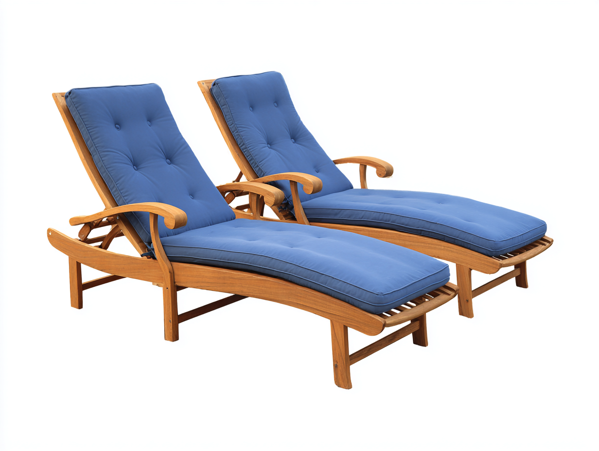 Tumbonas de madera 195x68x88 cm - marrón-azul - respaldo reclinable con reposabrazos para jardín-Laviagahome