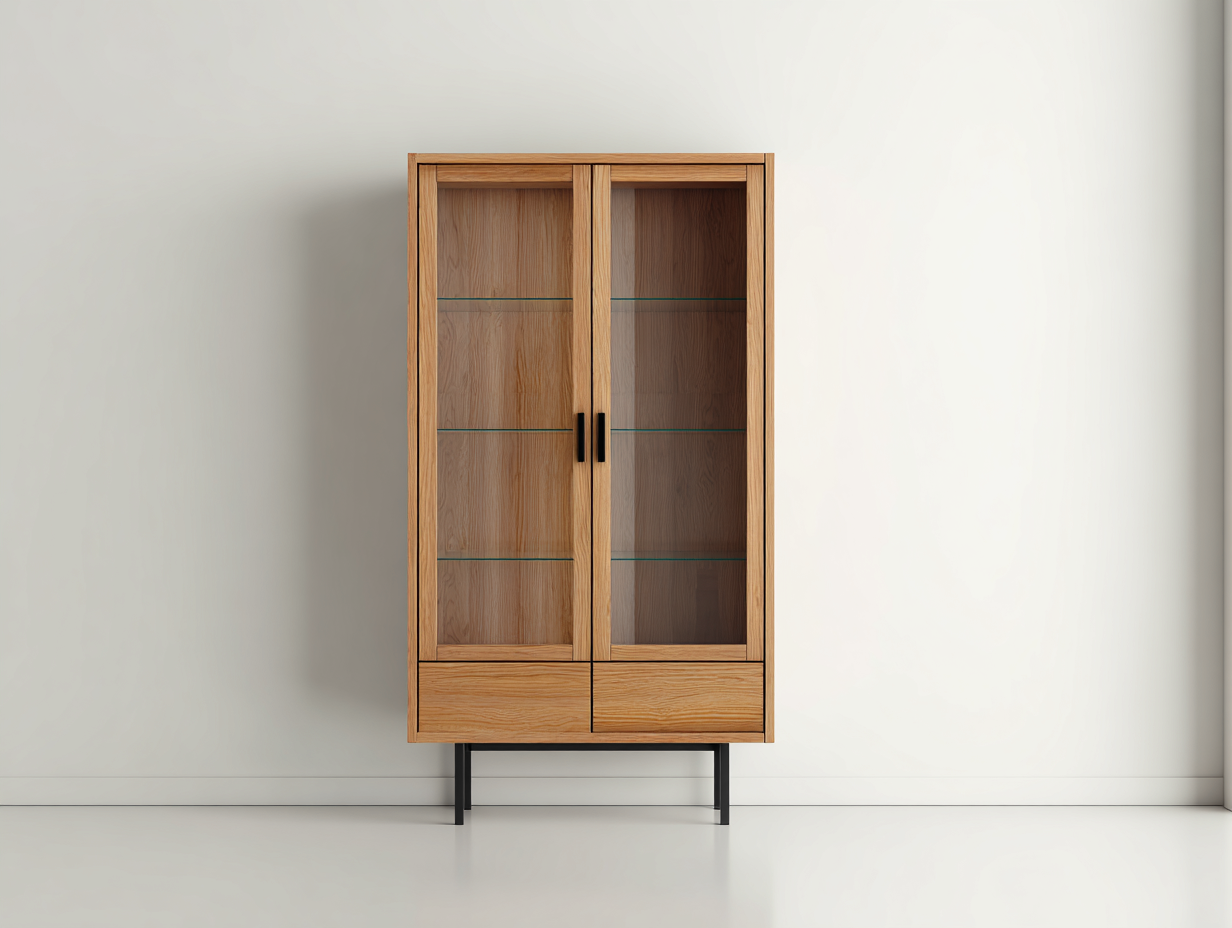 Vitrinas de madera y vidrio 100x40x180 cm marrón - diseño moderno con dos puertas-Milaiohouse