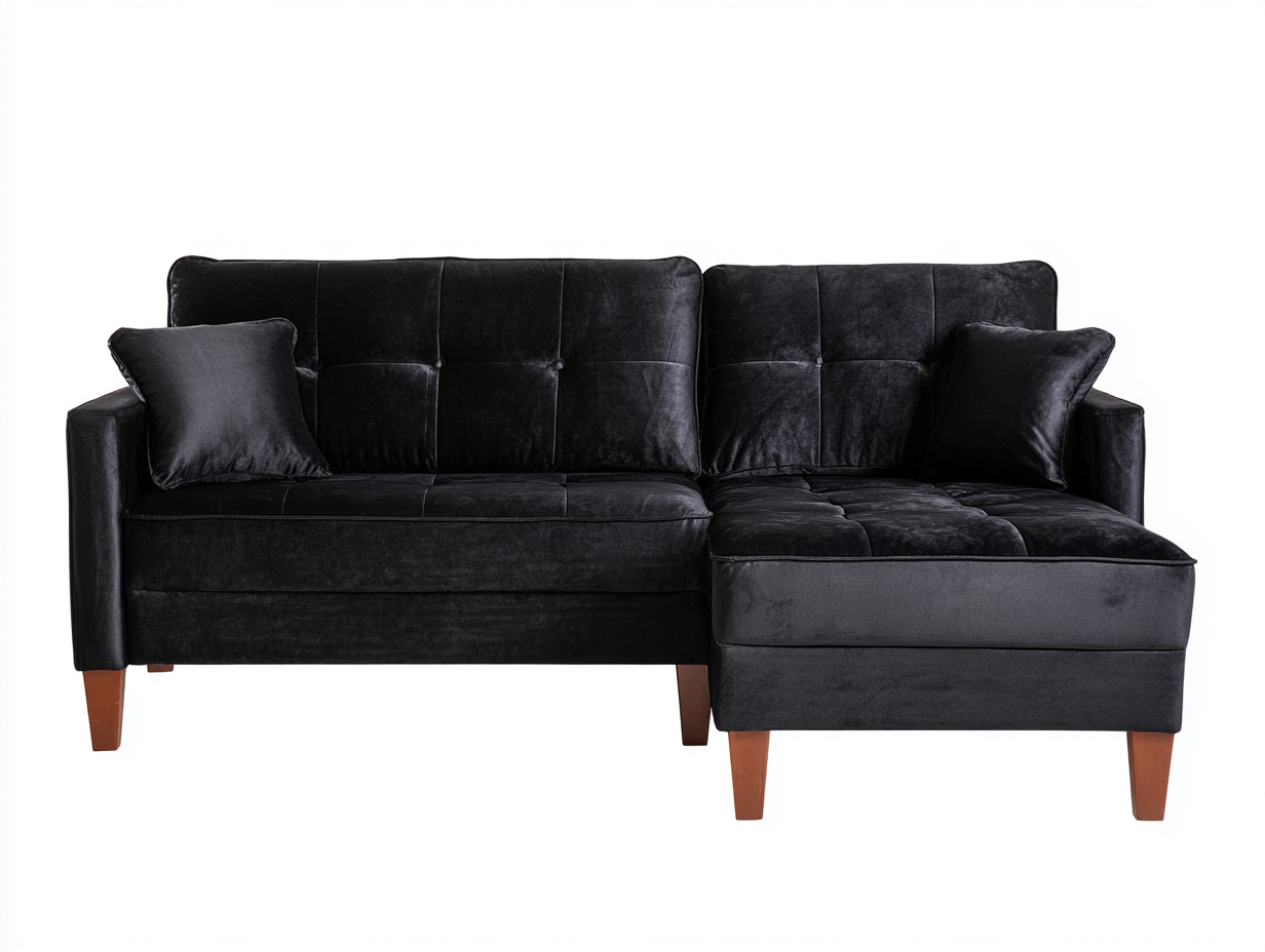 Sofás de esquina de terciopelo 198x138x86 cm - Negro - Asientos acolchados - Diseño moderno-Milaiohouse