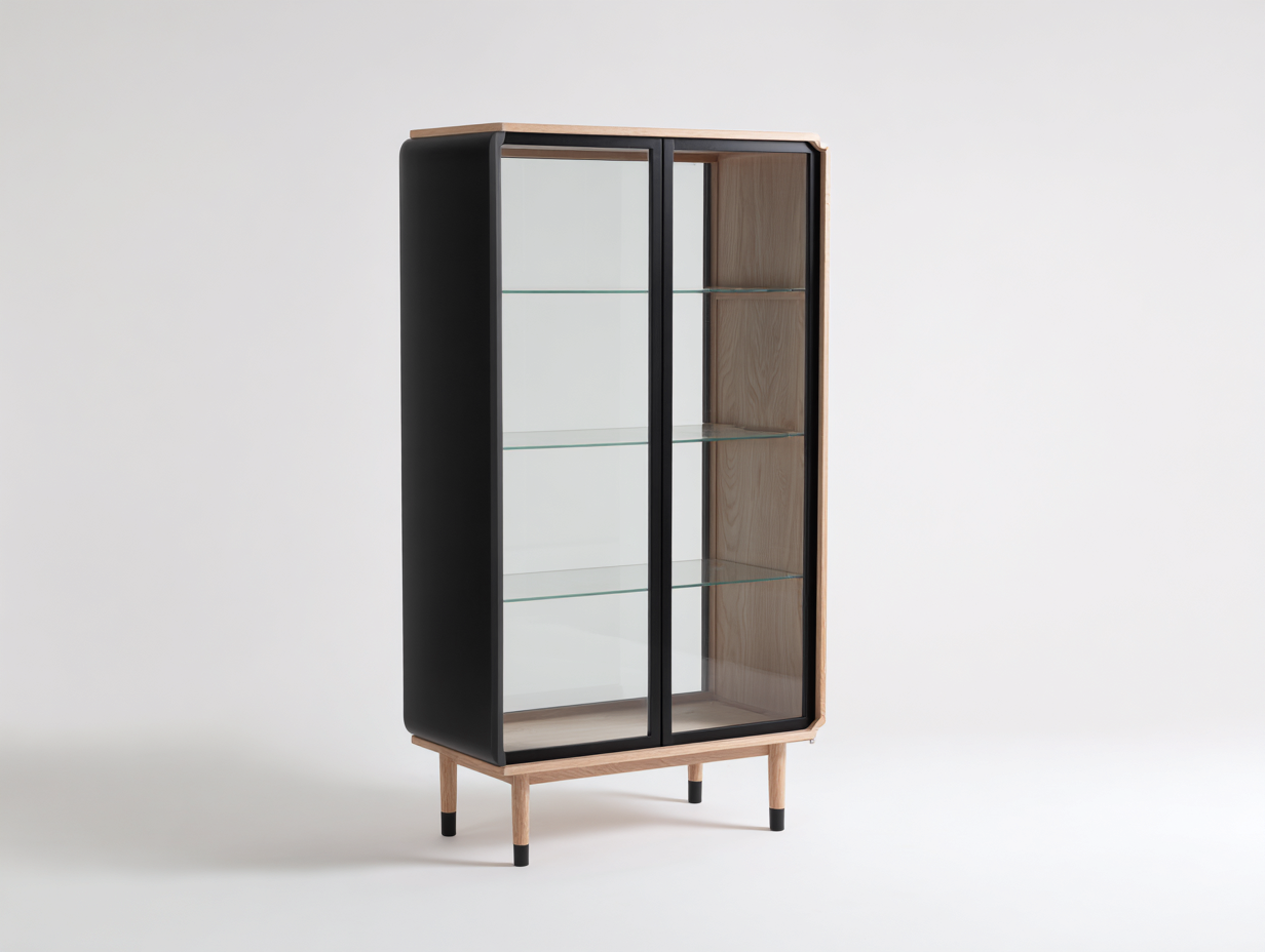 Vitrinas de madera y vidrio 85x40x120 cm - negro-madera natural - diseño moderno-Milaiohouse