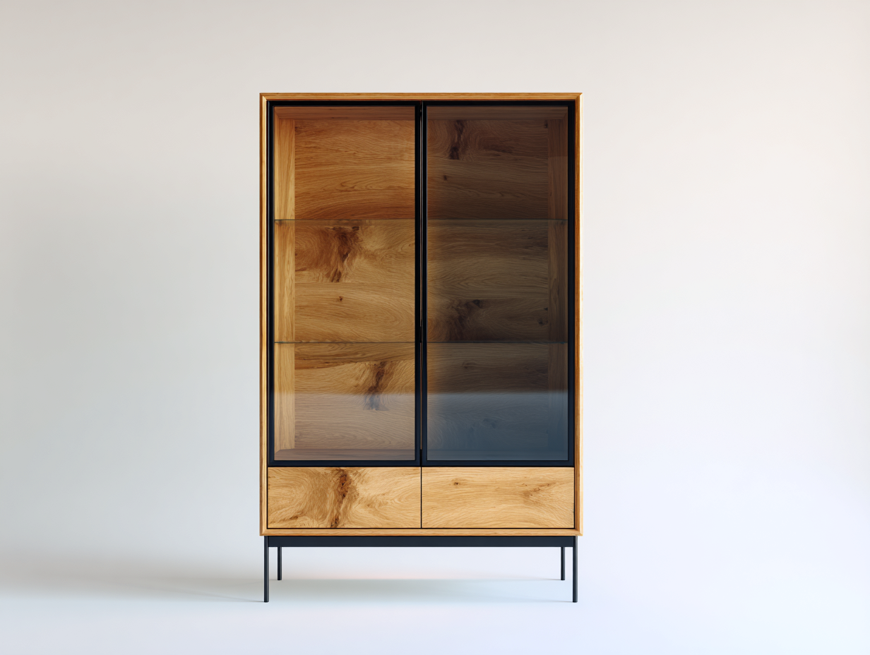 Vitrinas de madera y vidrio 110x42x185 cm marrón - diseño moderno con dos puertas-Milaiohouse