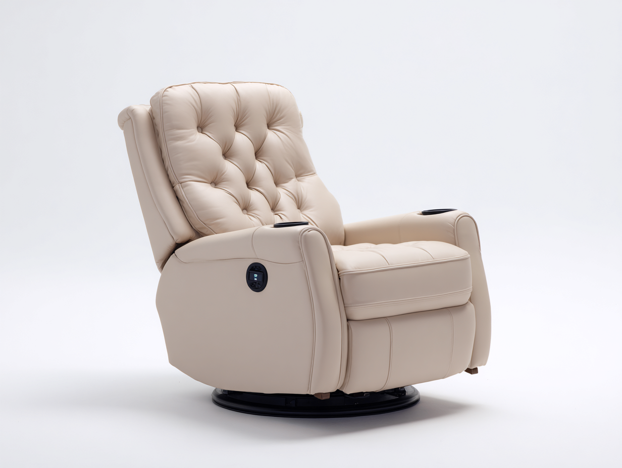 Sillones reclinables de piel sintética 87x93x104 cm beige con portavasos diseño acolchado-Milaiohouse
