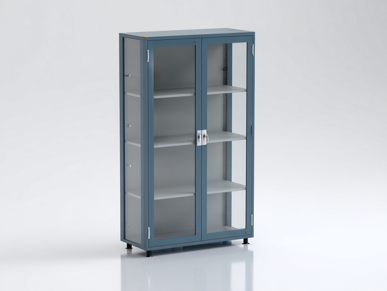 Vitrinas de metal y vidrio 90x40x160 cm azul - diseño moderno con dos puertas-Milaiohouse