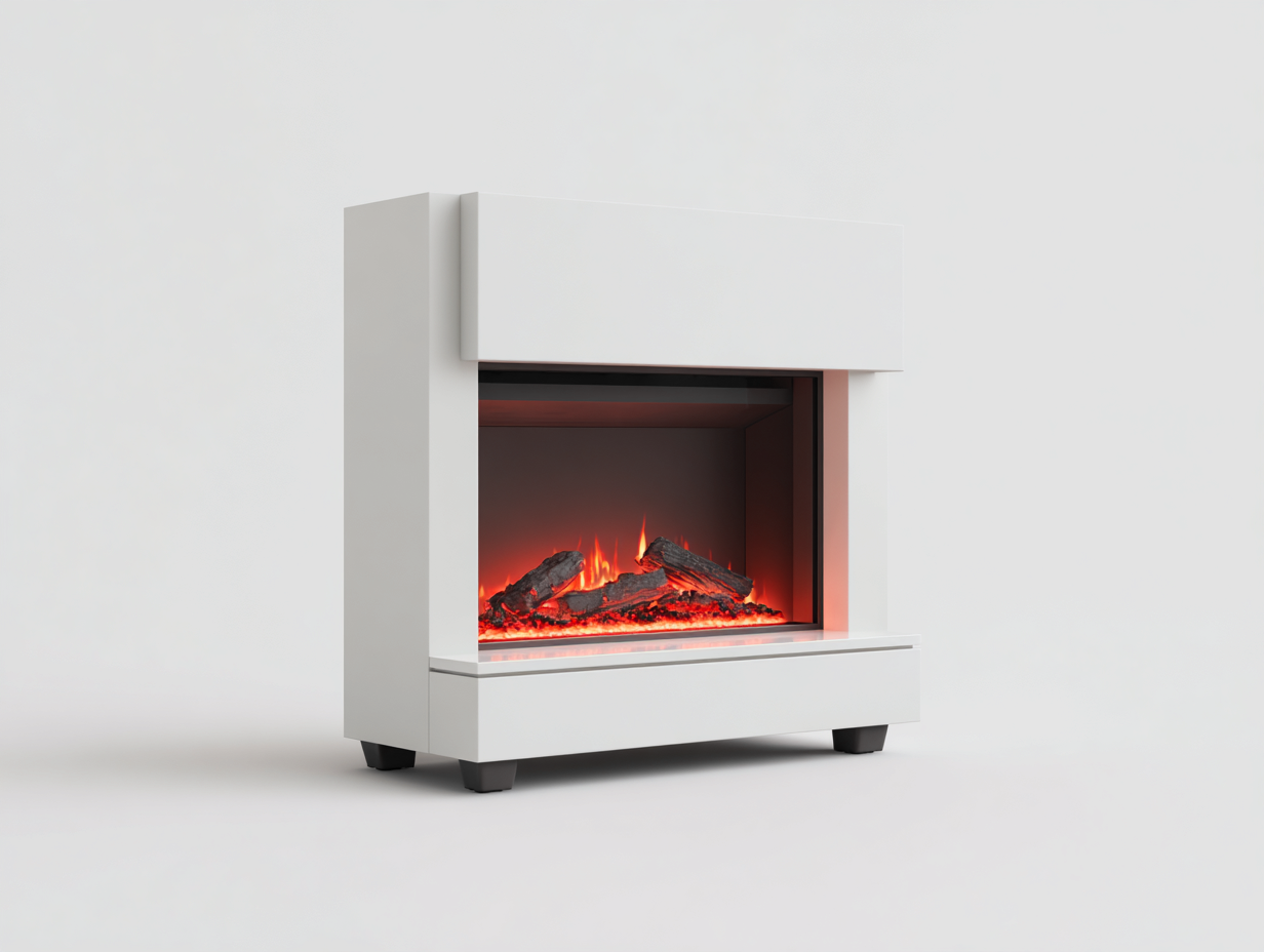 Chimeneas eléctricas de MDF 95x28x88 cm blanco efecto llama diseño moderno-Milaiohouse