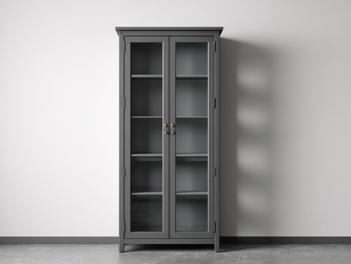 Vitrinas de madera y vidrio 90x38x160 cm - gris oscuro - diseño clásico-Milaiohouse