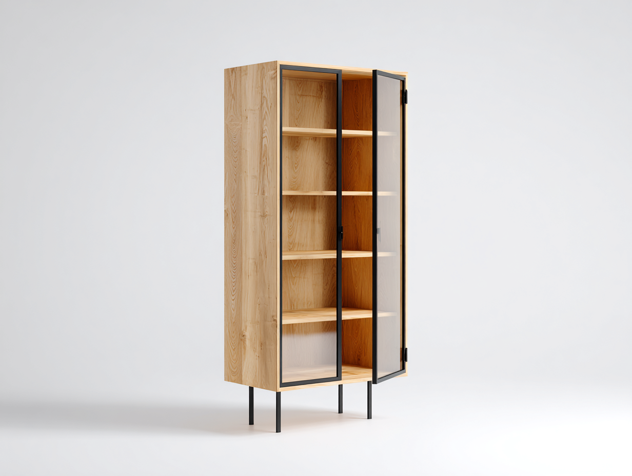 Vitrinas de madera y vidrio 90x40x185 cm marrón - diseño moderno con dos puertas-Milaiohouse