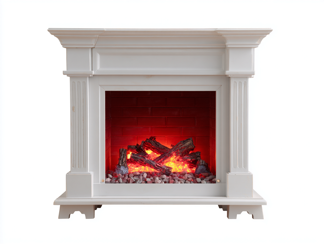 Chimeneas eléctricas de madera efecto piedra 125x34x90 cm - blanco - diseño clásico-Milaiohouse