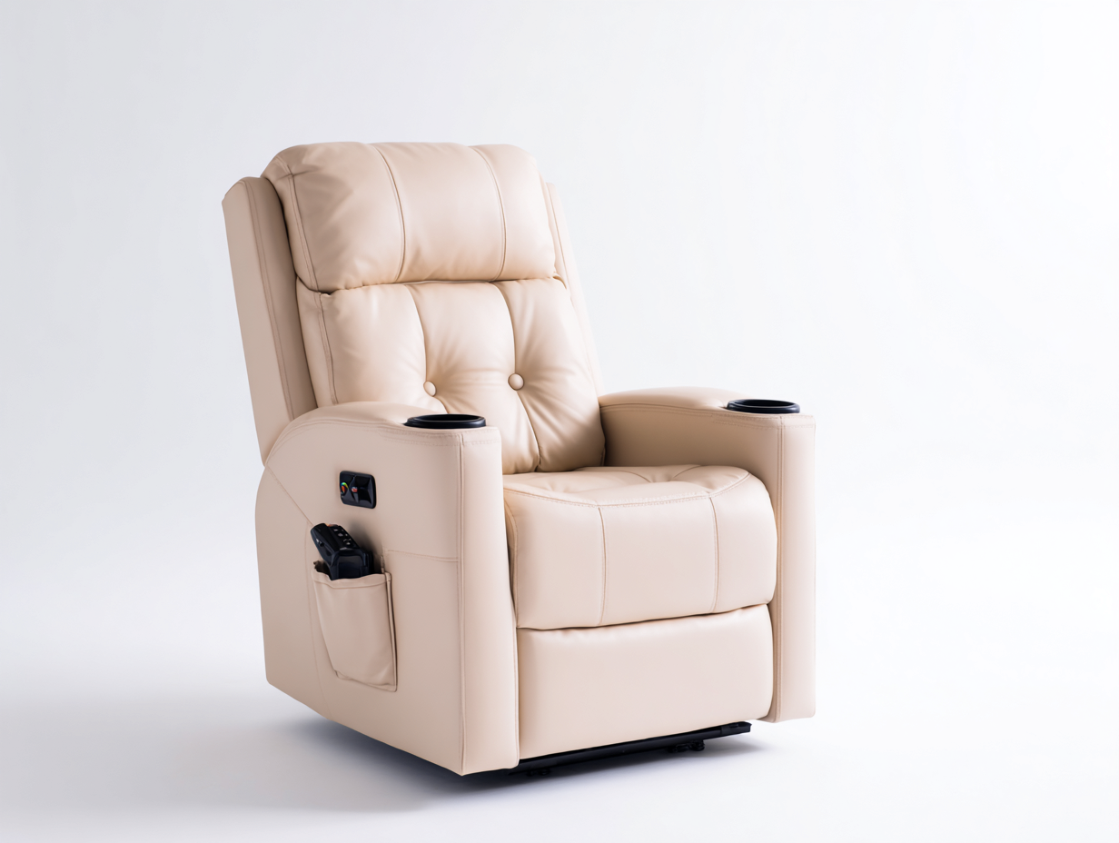 Sillones reclinables de cuero sintético 92x94x105 cm - Beige - Reclinación eléctrica - Portavasos integrados-Milaiohouse