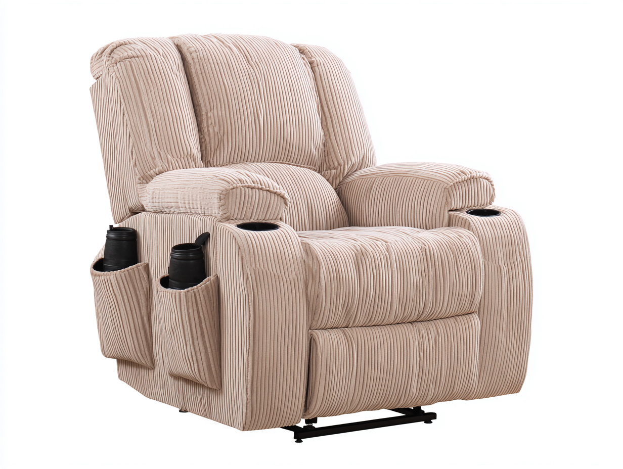 Sillón reclinable 98x93x104 cm - tapizado beige acanalado - estilo moderno con reposabrazos acolchados-Milaiohouse