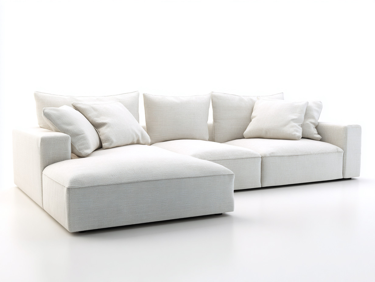 Sofás de esquina de tela 305x170x76 cm - blanco crema - diseño moderno para salón-Milaiohouse