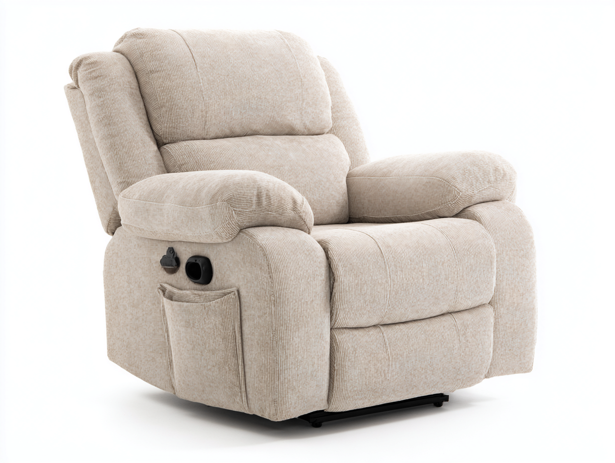 Sillón reclinable 93x89x102 cm - tapizado beige texturizado - estilo moderno con reposabrazos mullidos-Milaiohouse