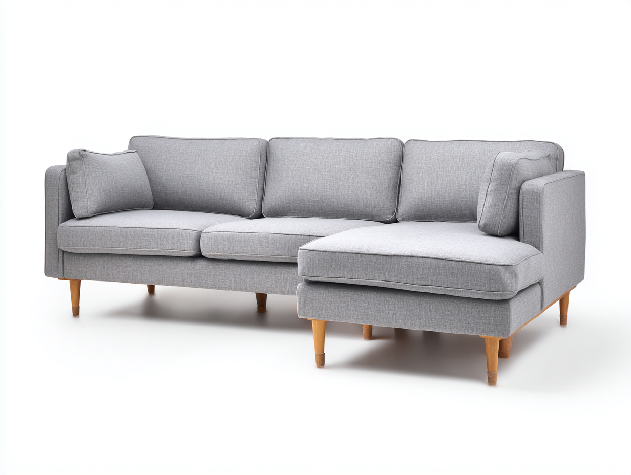 Sofás de esquina de tela 260x160x84 cm - gris claro - diseño moderno con patas de madera-Milaiohouse