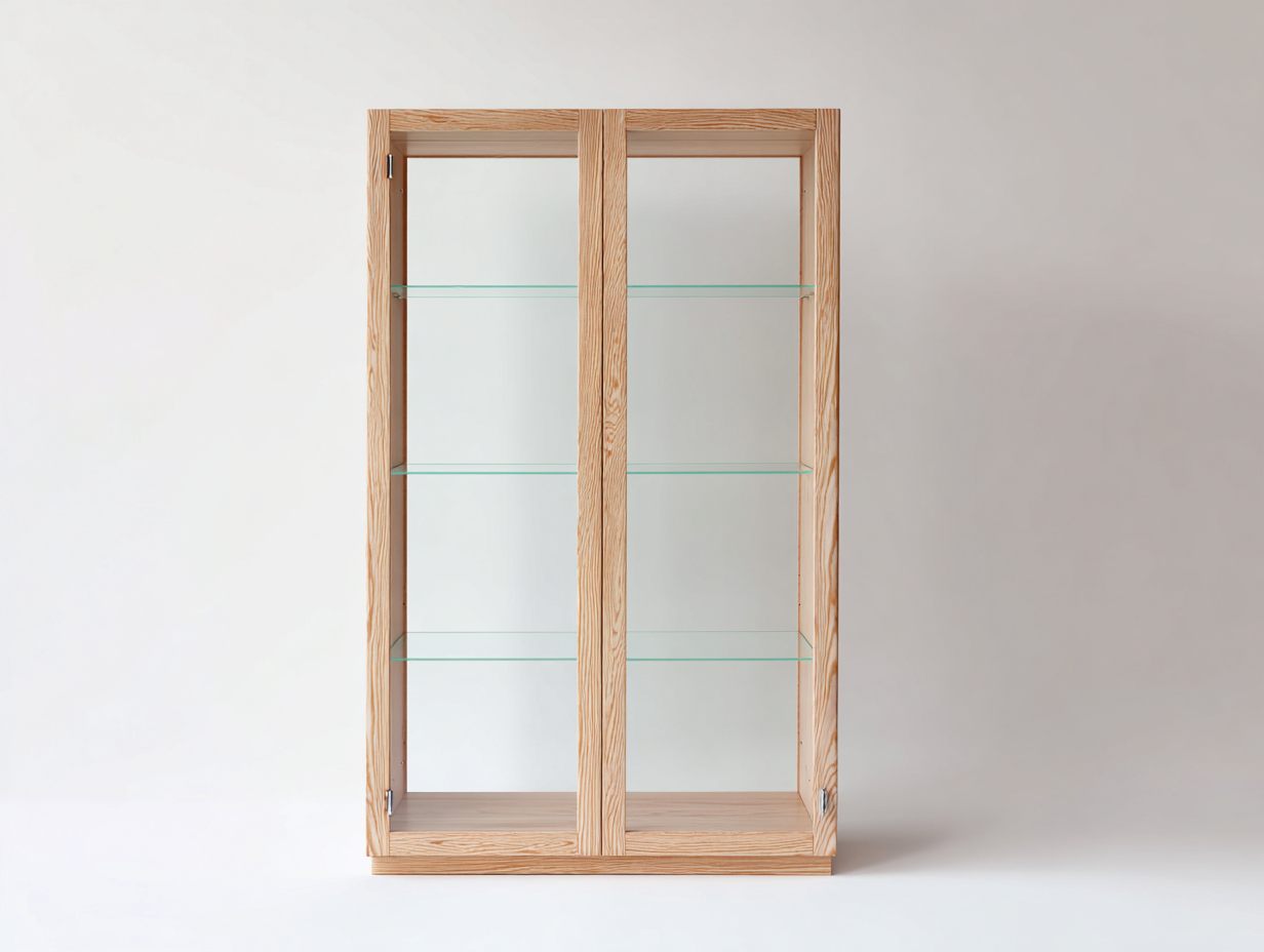 Vitrinas de madera y vidrio 90x35x170 cm - Natural - Diseño minimalista-Milaiohouse