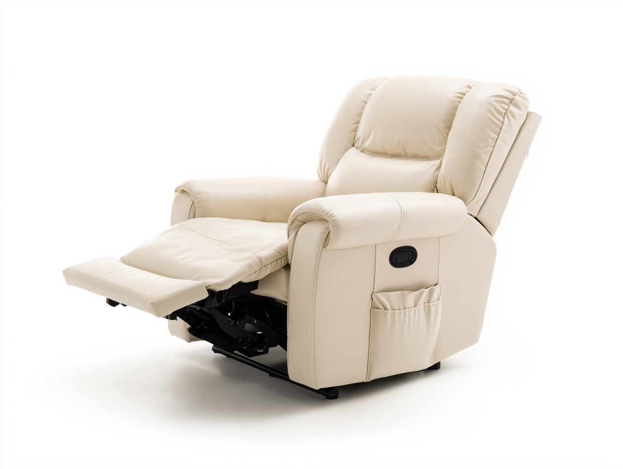 Sillones reclinables de piel sintética 82x90x102 cm beige reclinable diseño confortable-Milaiohouse