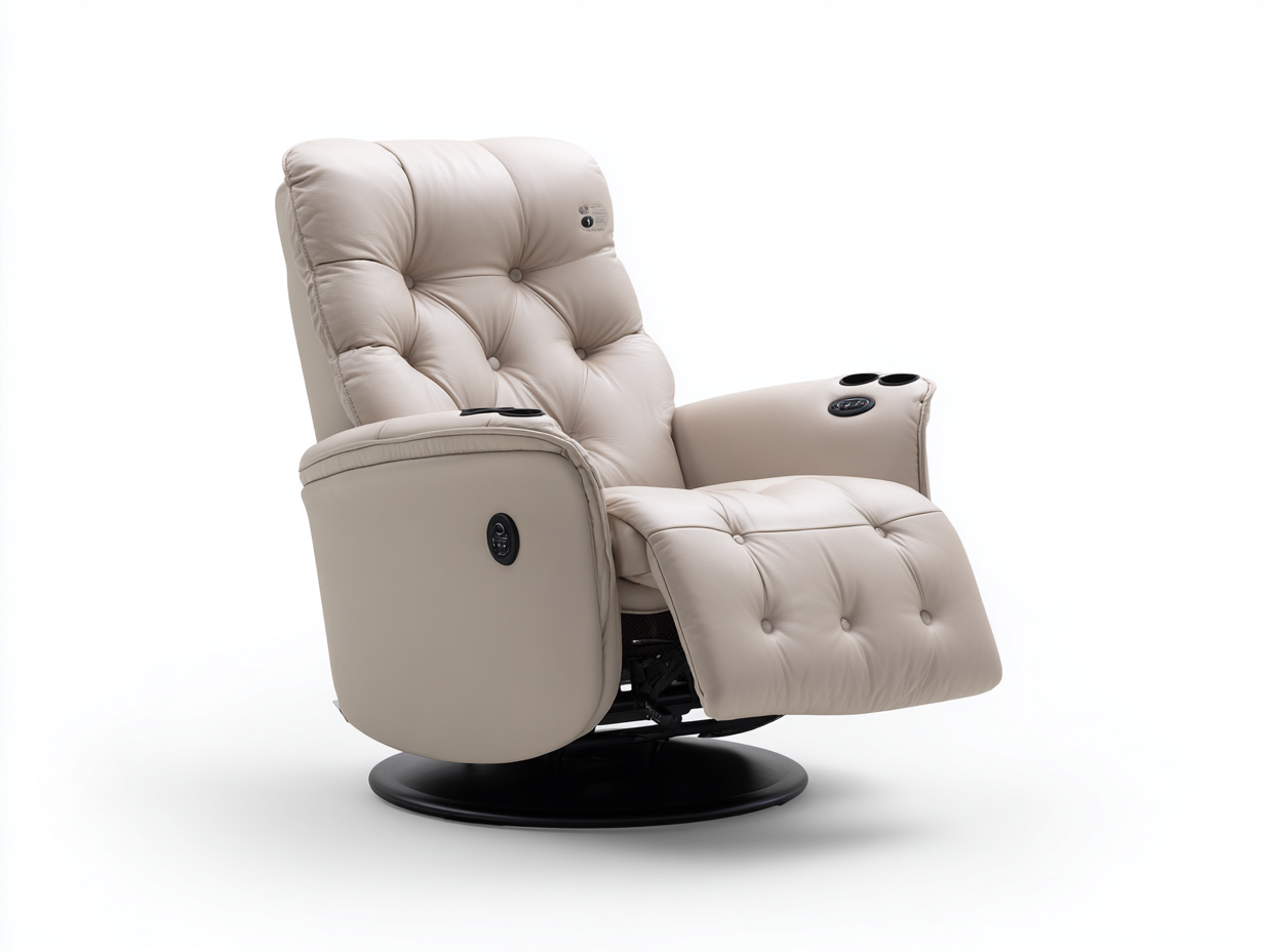 Sillón reclinable 88x86x106 cm - tapizado beige con base negra - estilo moderno con reposapiés extensible-Milaiohouse