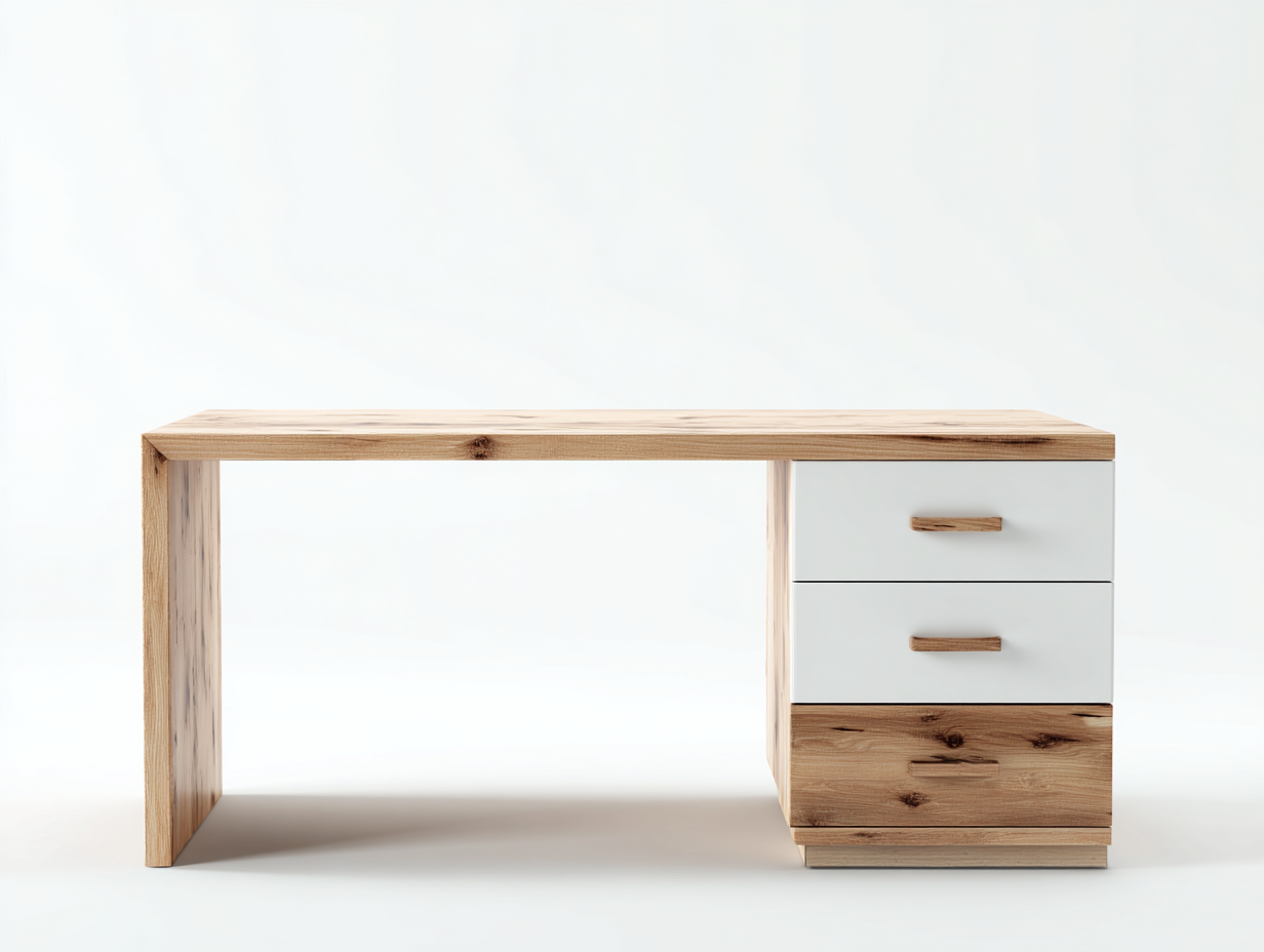 Mesas de oficina de madera 140x60x75 cm blanco-marrón - diseño moderno con tres cajones-Milaiohouse