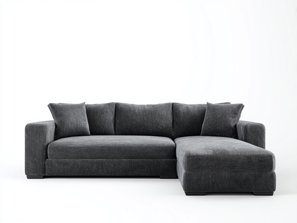Sofás de esquina de pana 245x155x80 cm - gris oscuro con chaise longue - diseño moderno-Milaiohouse