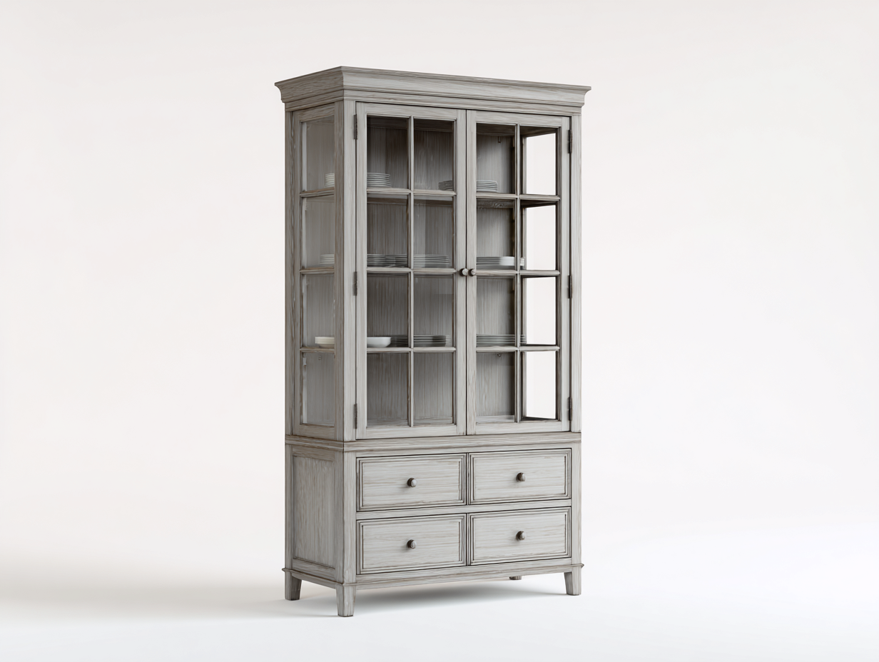 Vitrinas de madera y vidrio 105x42x160 cm - gris claro - diseño clásico-Milaiohouse