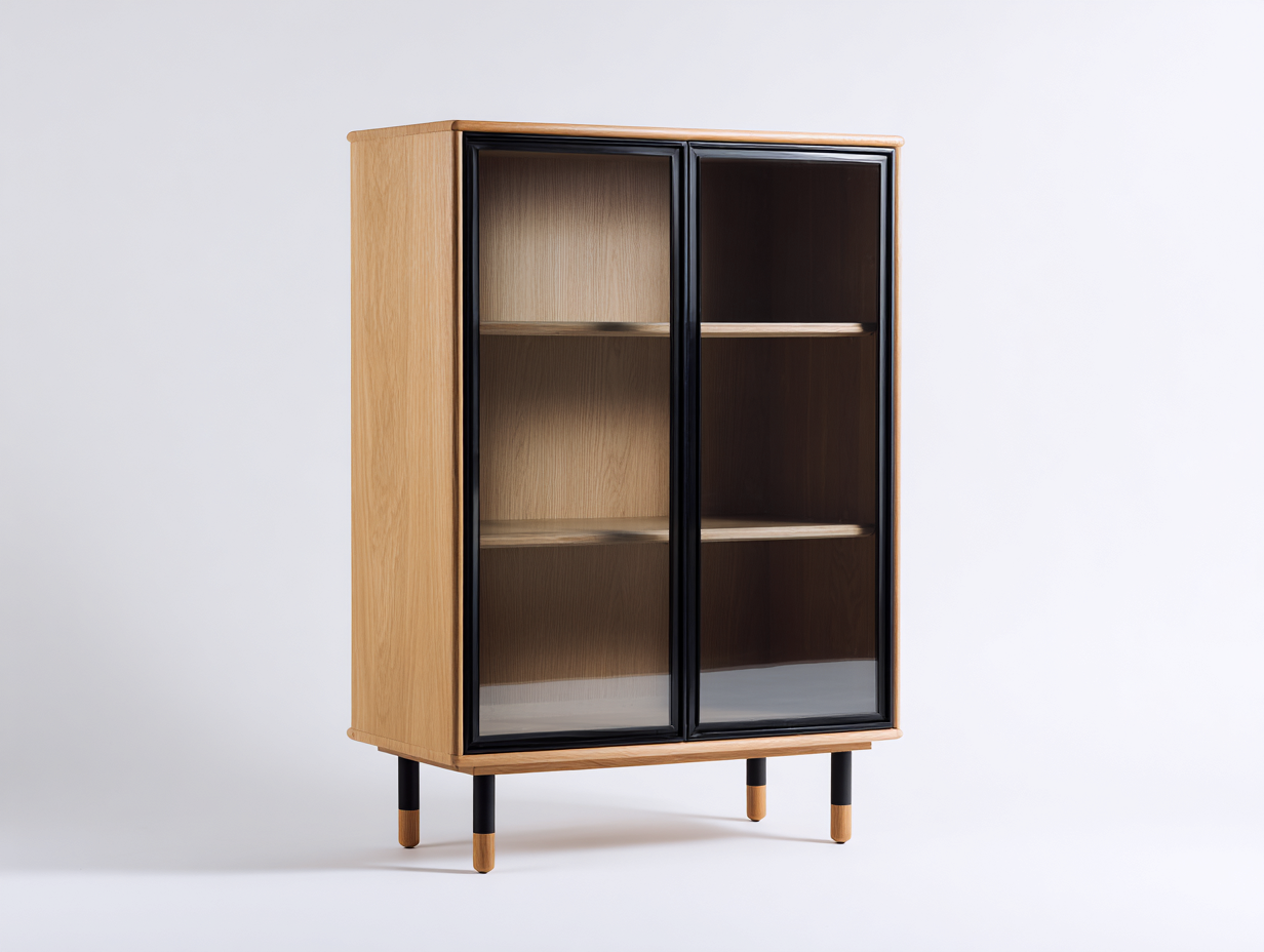 Vitrinas de madera y vidrio 95x40x150 cm - Natural-Negro - Diseño moderno-Milaiohouse