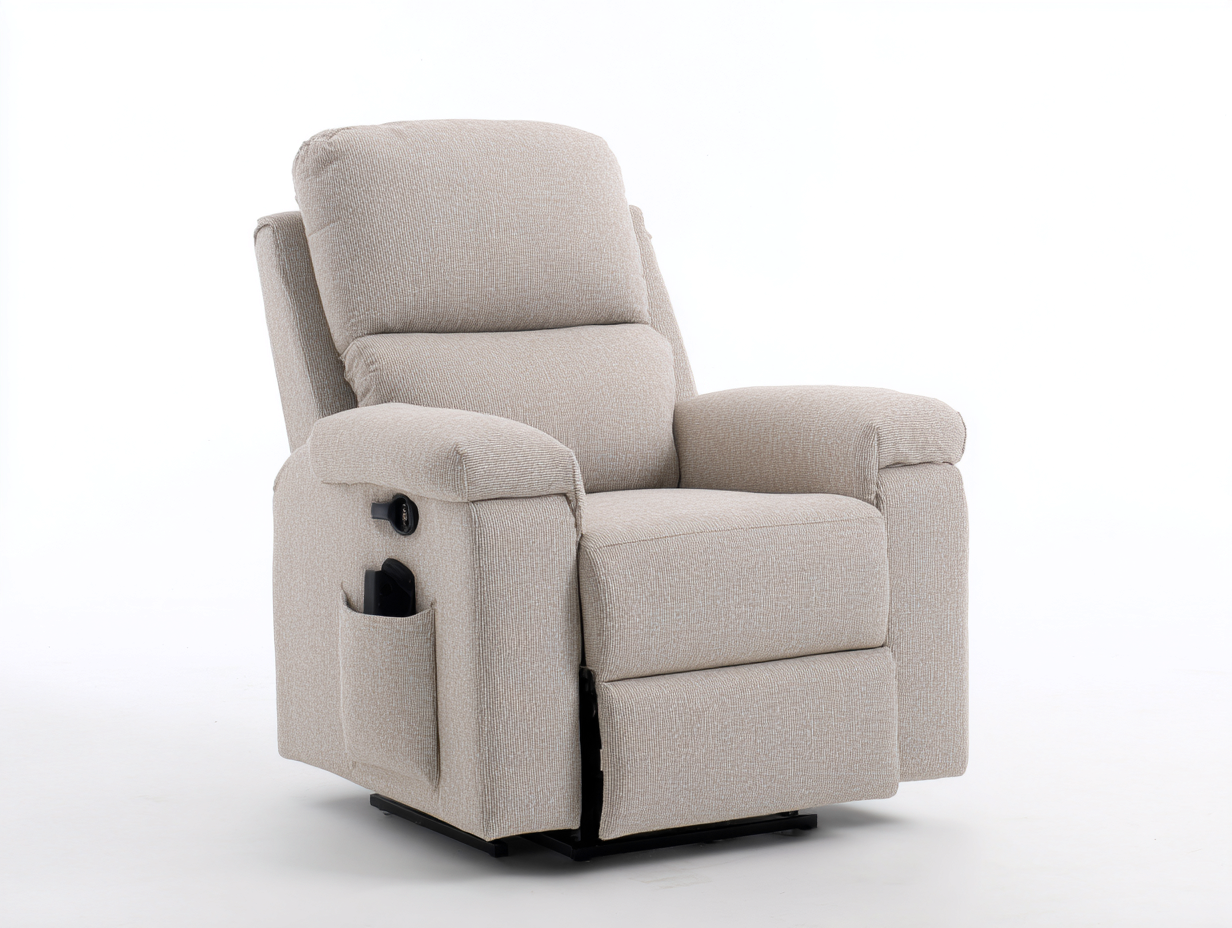 Sillones reclinables de tela 105x94x103 cm - beige claro - con bolsillo lateral-Milaiohouse