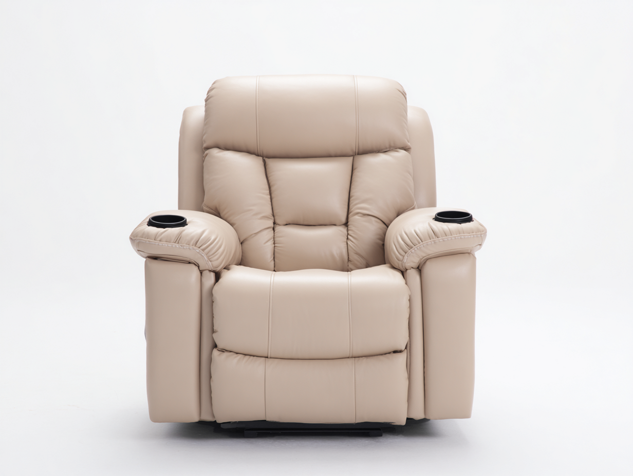 Sillones reclinables de piel sintética 108x94x102 cm - beige - con portavasos integrados-Milaiohouse