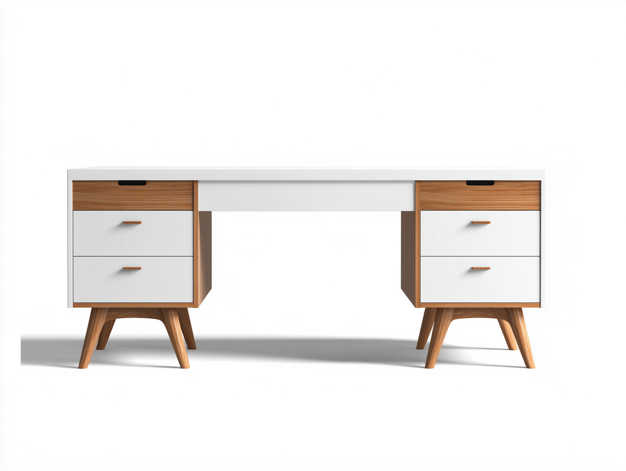 Mesas de oficina de madera 160x60x76 cm - blanco-madera natural - diseño moderno-Milaiohouse