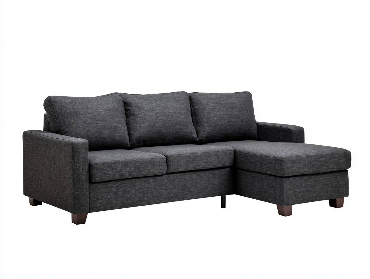 Sofás de esquina de tela 225x145x82 cm - gris oscuro con chaise longue - diseño moderno-Milaiohouse