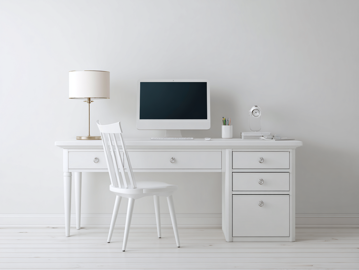 Mesas de oficina de madera 160x65x76 cm blanco - diseño clásico con cinco cajones-Milaiohouse