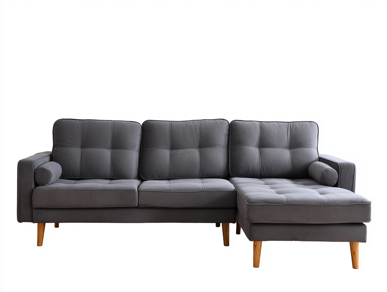 Sofás de esquina de tela 235x150x82 cm - gris oscuro - diseño moderno con chaise longue-Milaiohouse