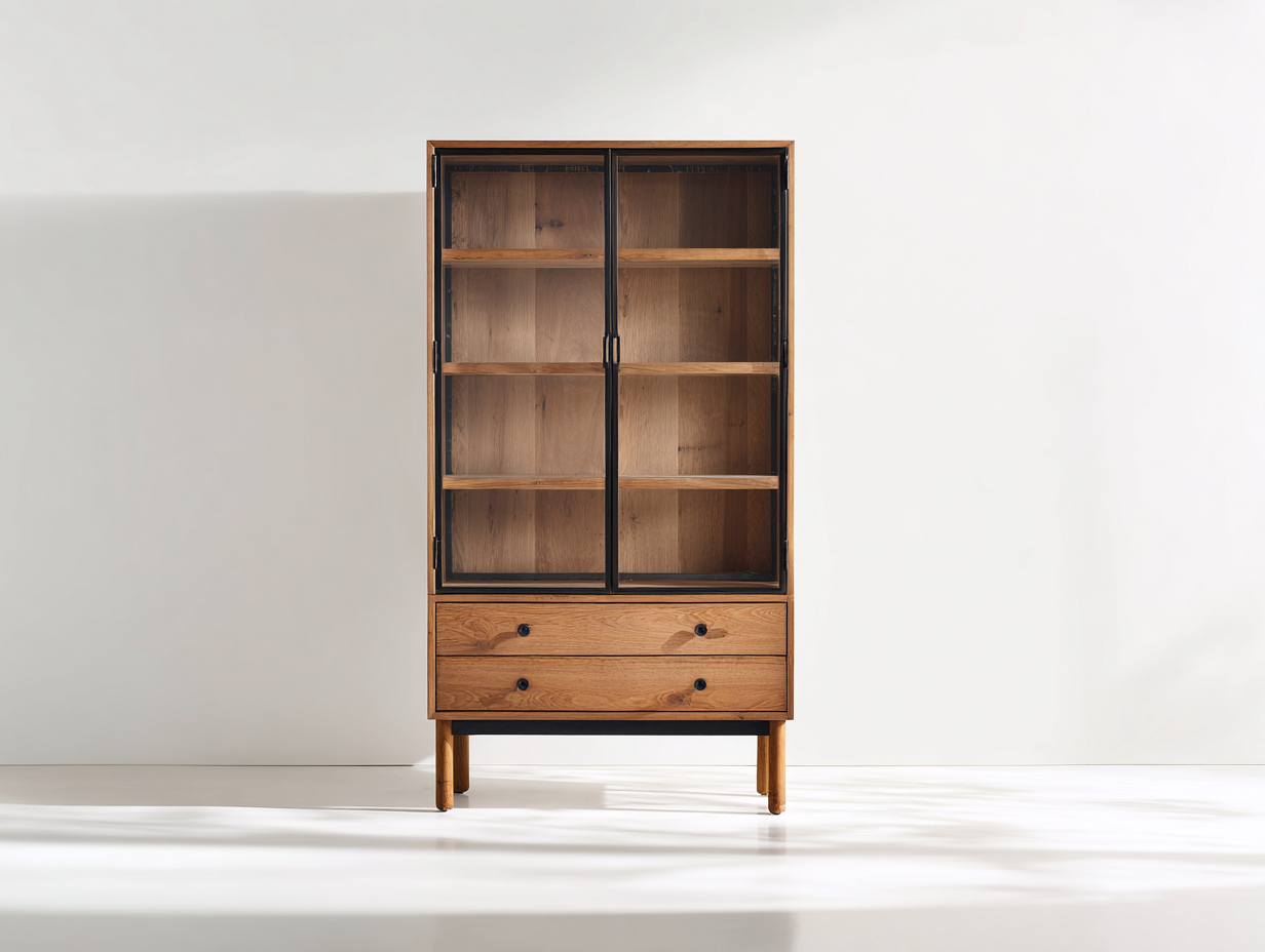Vitrinas de madera y vidrio 105x42x190 cm marrón - diseño moderno con dos puertas-Milaiohouse