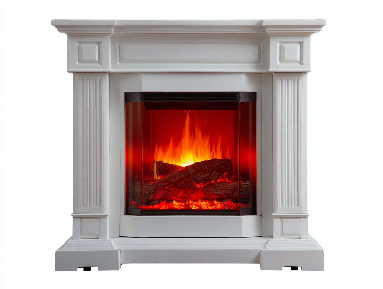 Chimeneas eléctricas con efecto llama 98x30x86 cm - blanco con luz roja y naranja - estilo clásico-Milaiohouse