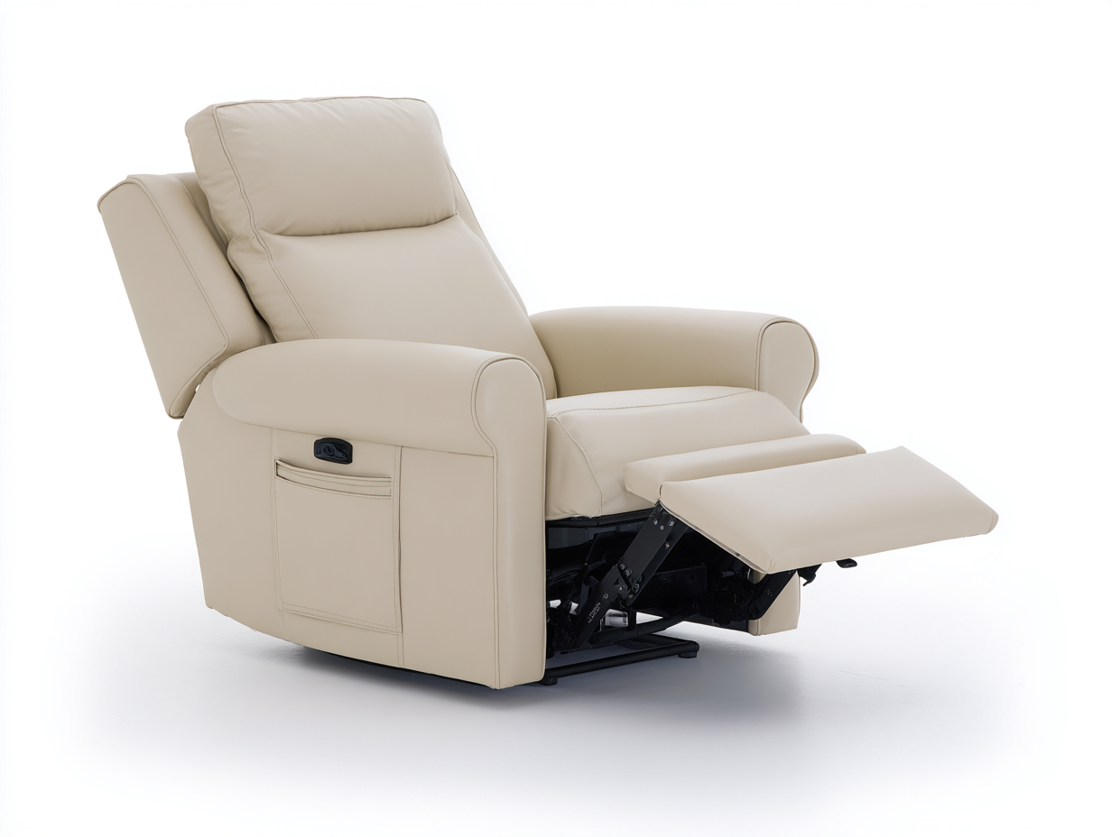 Sillón reclinable 94x90x103 cm - tapizado beige - estilo moderno con reposapiés ajustable-Milaiohouse