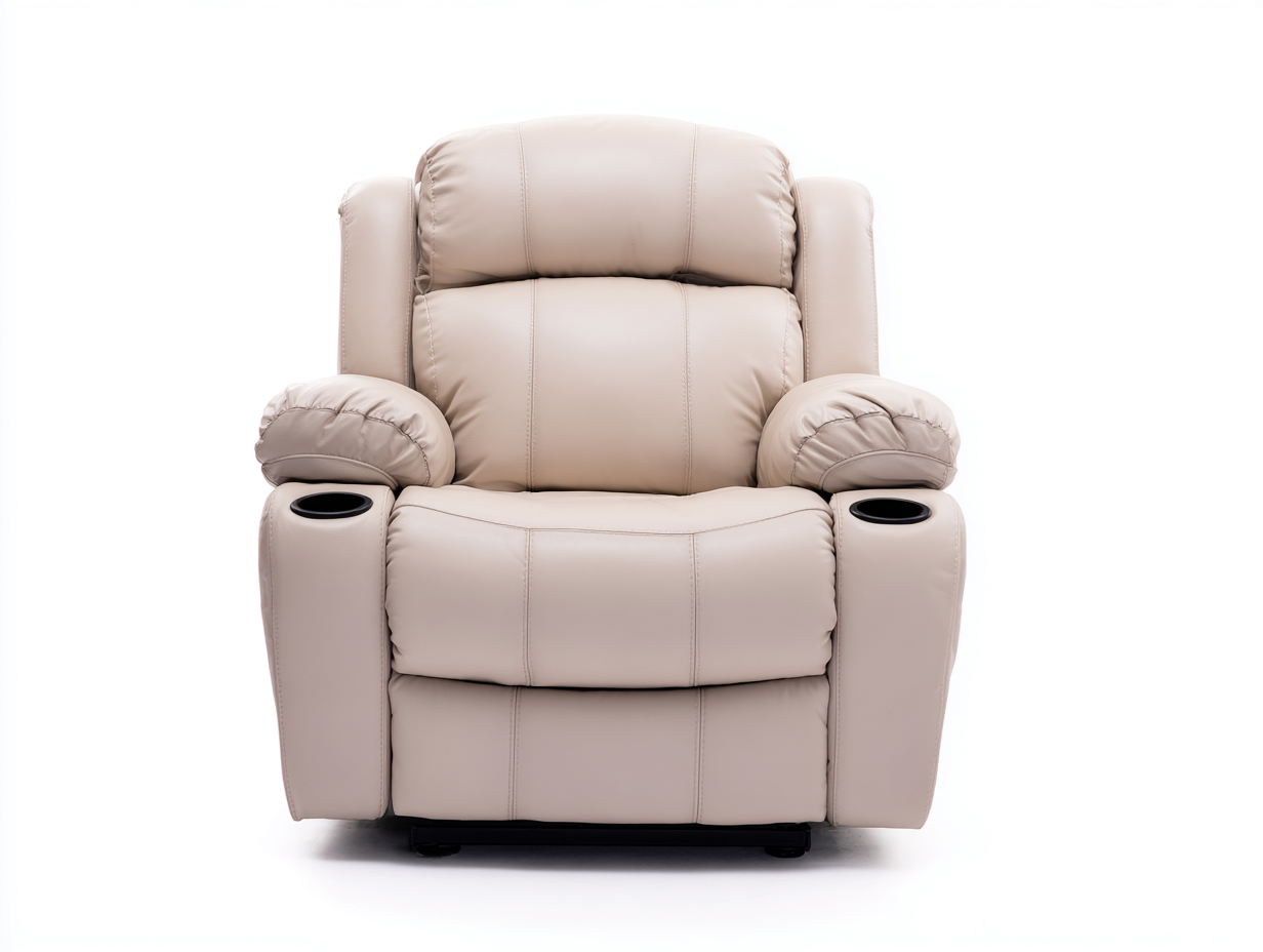 Sillones reclinables de piel sintética 86x92x104 cm beige con portavasos diseño confortable-Milaiohouse