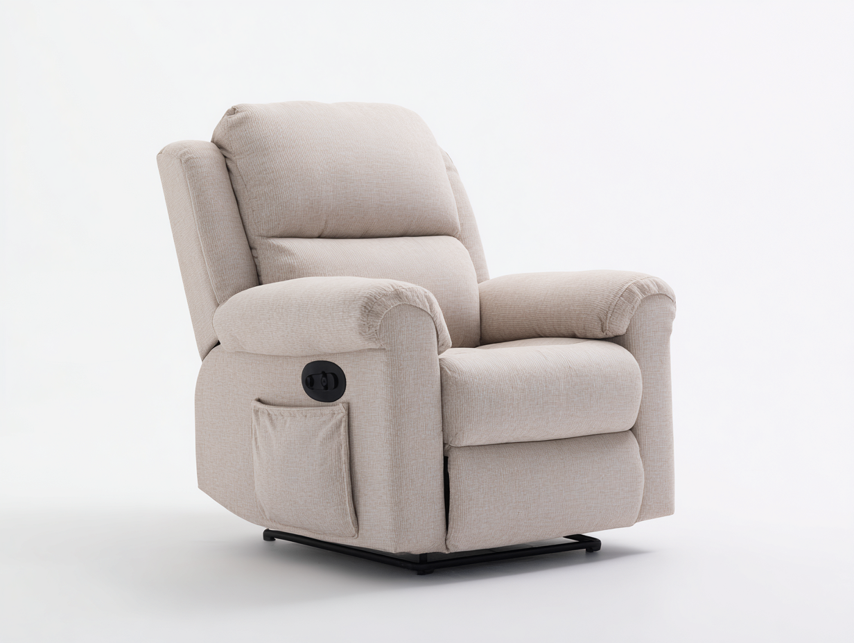 Sillones reclinables de tela 92x95x102 cm - Beige - Reclinación manual - Diseño acolchado-Milaiohouse