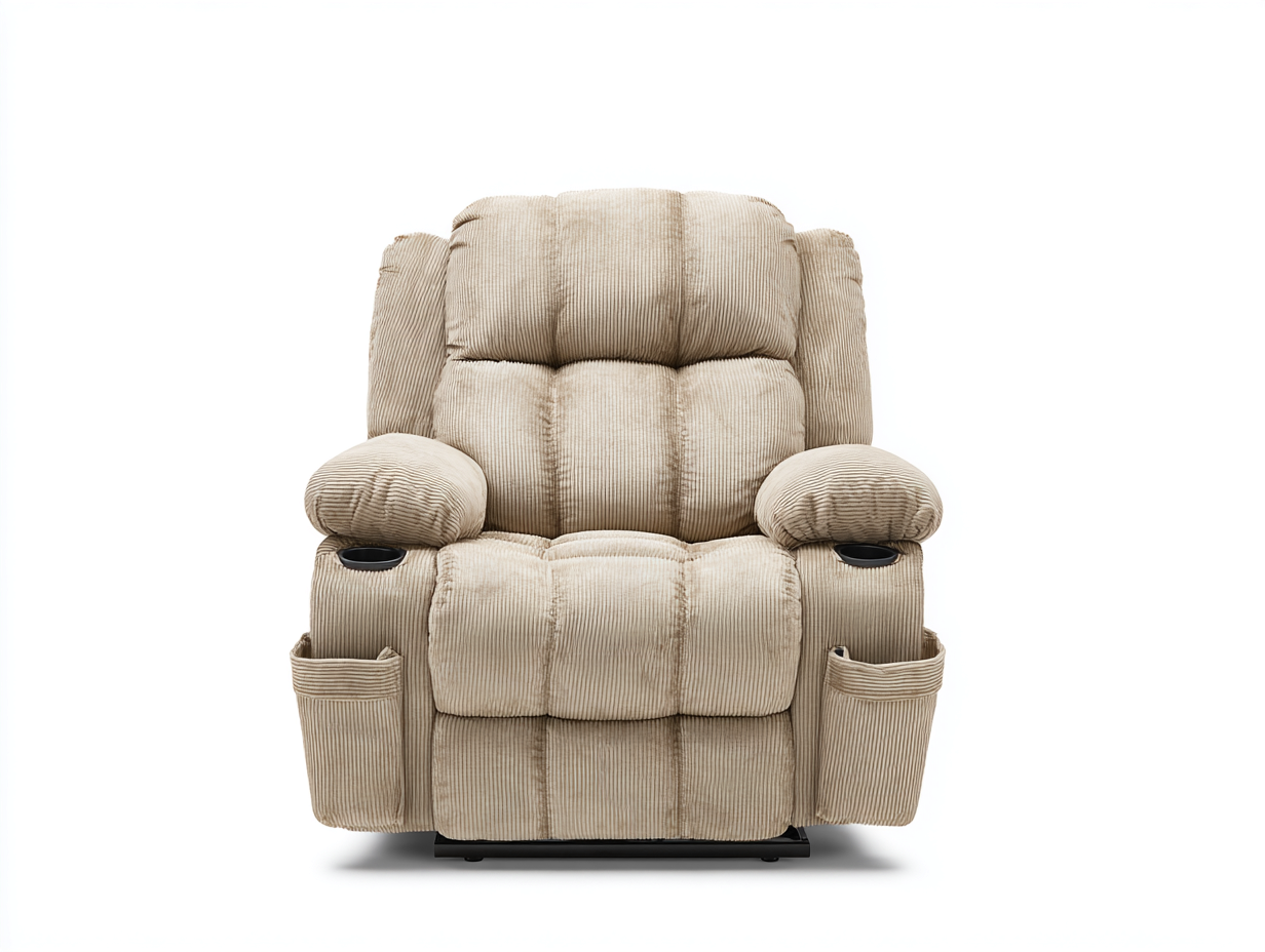 Sillones reclinables de pana 98x94x105 cm - Beige - Reclinación manual - Portavasos integrados-Milaiohouse
