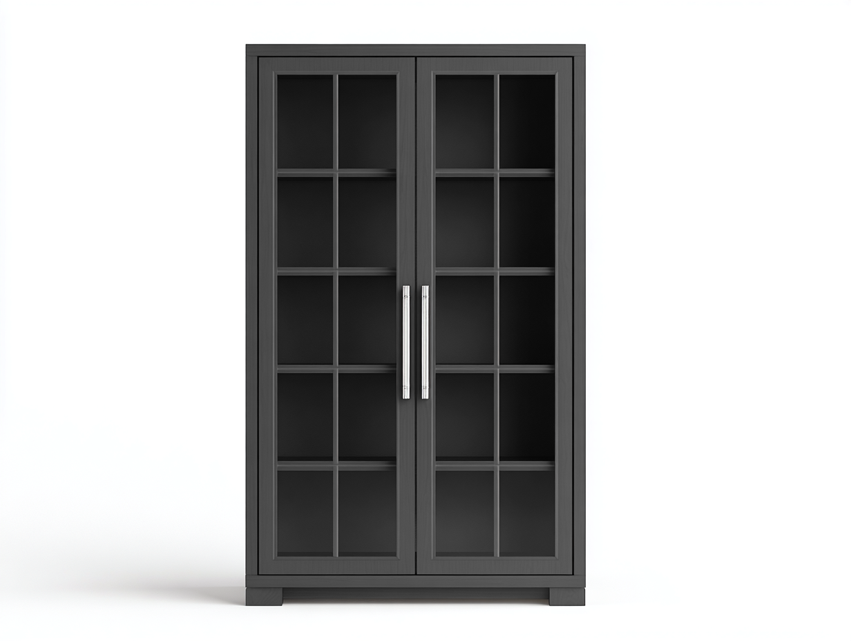 Vitrinas de madera y vidrio 100x40x180 cm - gris oscuro - para salón y comedor con 2 puertas acristaladas-Milaiohouse