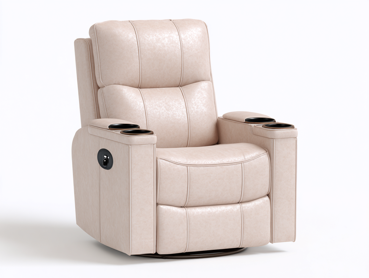 Sillones reclinables de piel sintética 88x92x105 cm beige con portavasos diseño cómodo-Milaiohouse