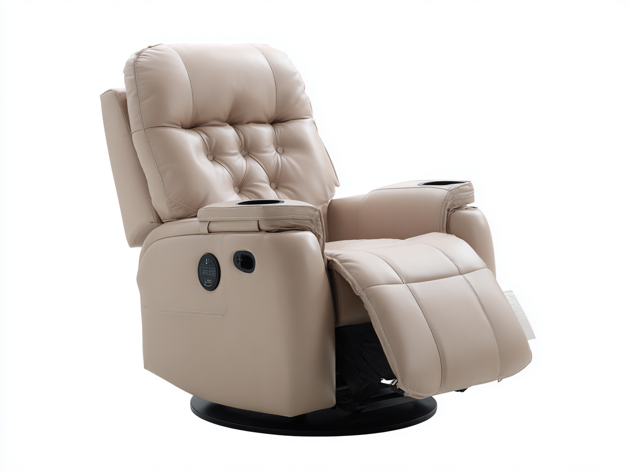Sillones reclinables de piel sintética 106x158x105 cm - beige - con reposapiés y portavasos-Milaiohouse