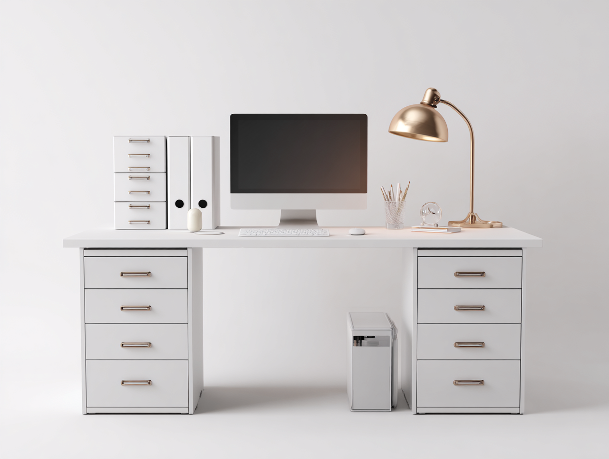 Mesas de oficina de madera 200x70x76 cm blanco - diseño moderno con ocho cajones-Milaiohouse