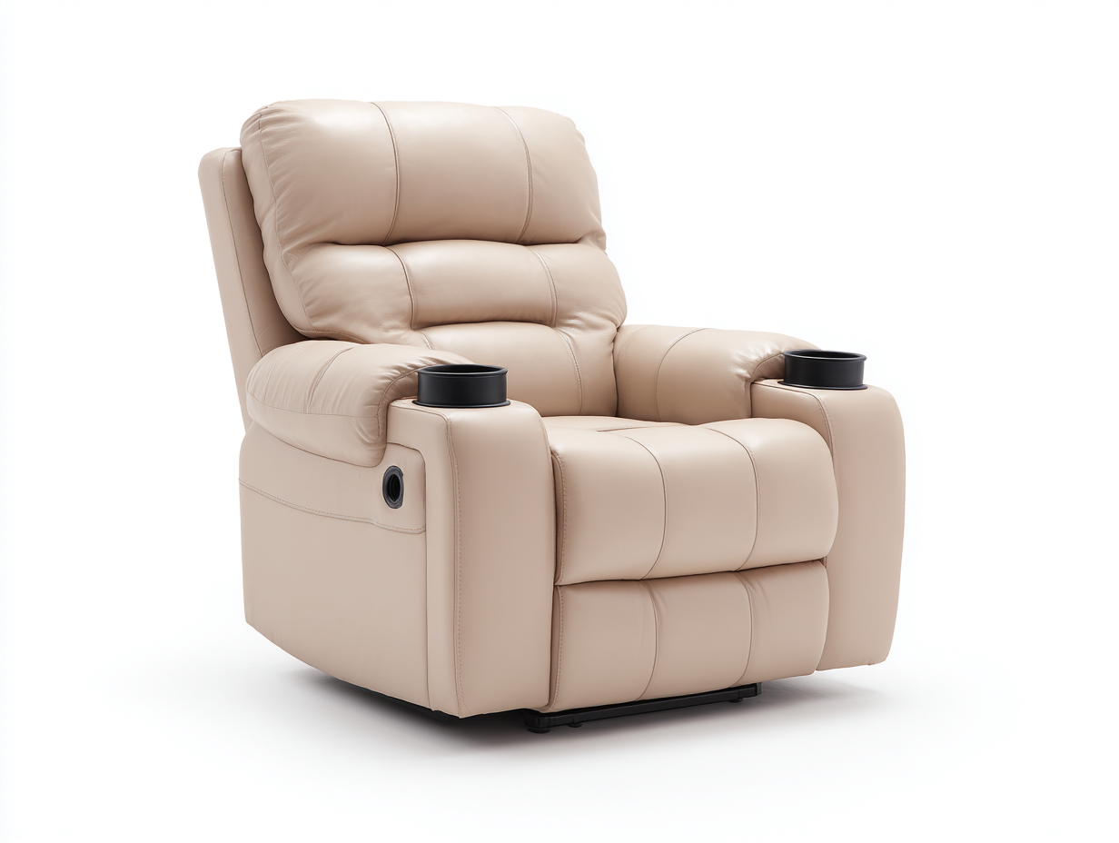 Sillones reclinables de piel sintética 108x95x102 cm - beige - con portavasos-Milaiohouse