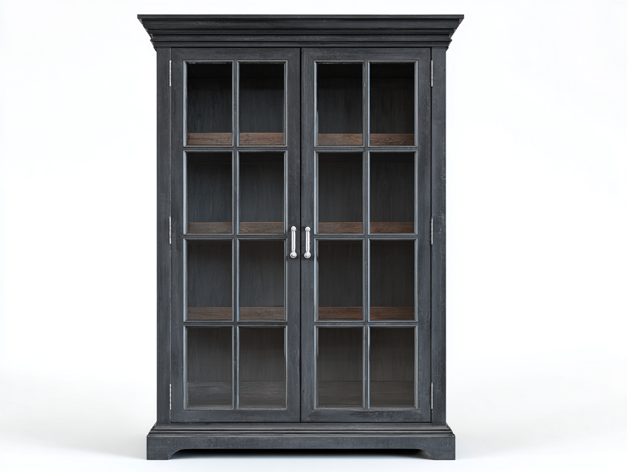 Vitrinas de madera y vidrio 130x48x195 cm negro - diseño clásico con dos puertas-Milaiohouse