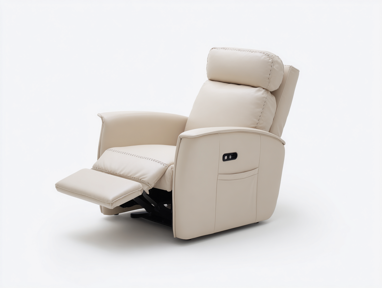 Sillones reclinables de piel sintética 98x160x104 cm - beige - con reposapiés extensible-Milaiohouse