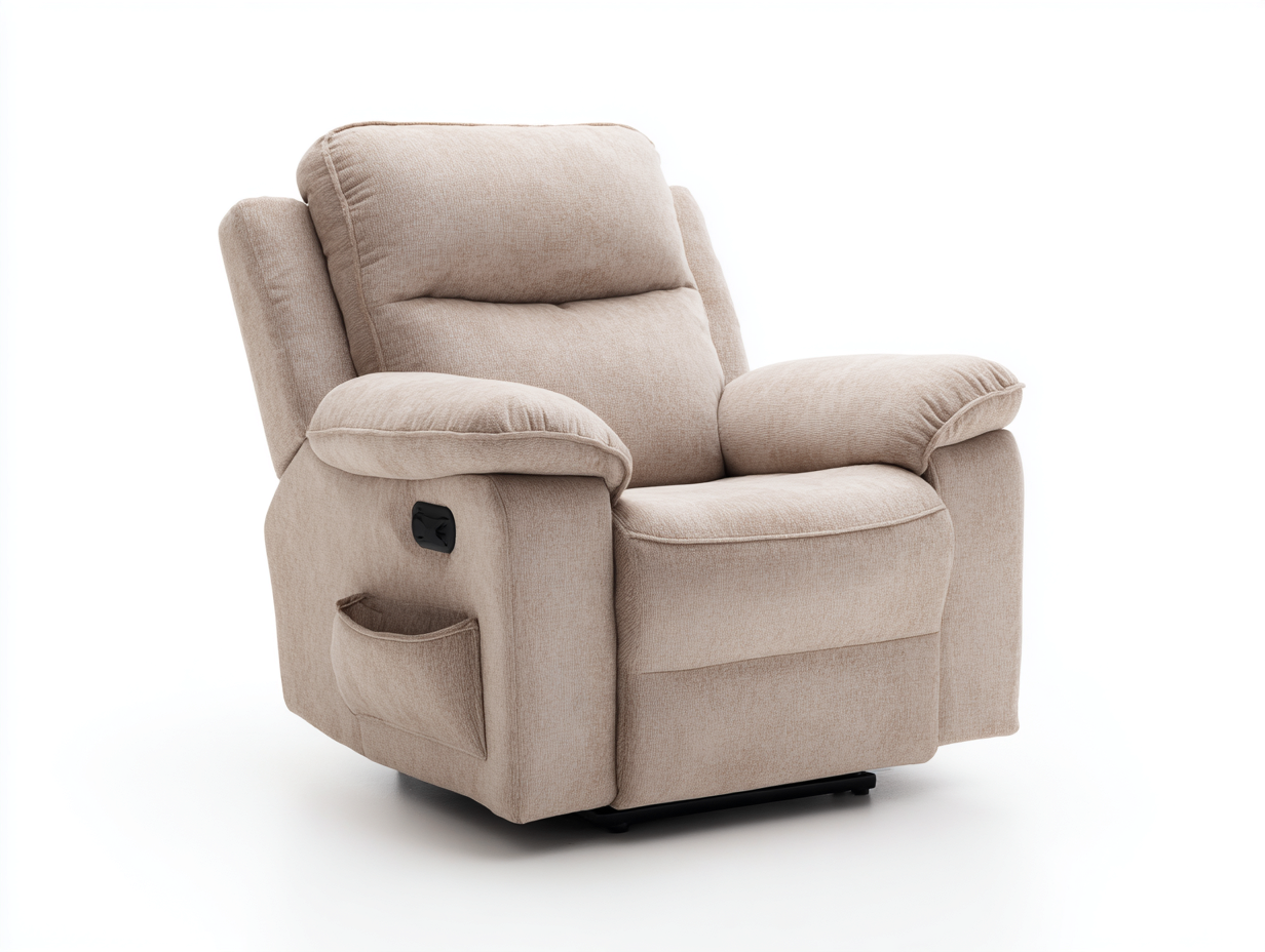 Sillón reclinable 92x88x101 cm - tapizado beige de tela - estilo moderno con respaldo acolchado-Milaiohouse