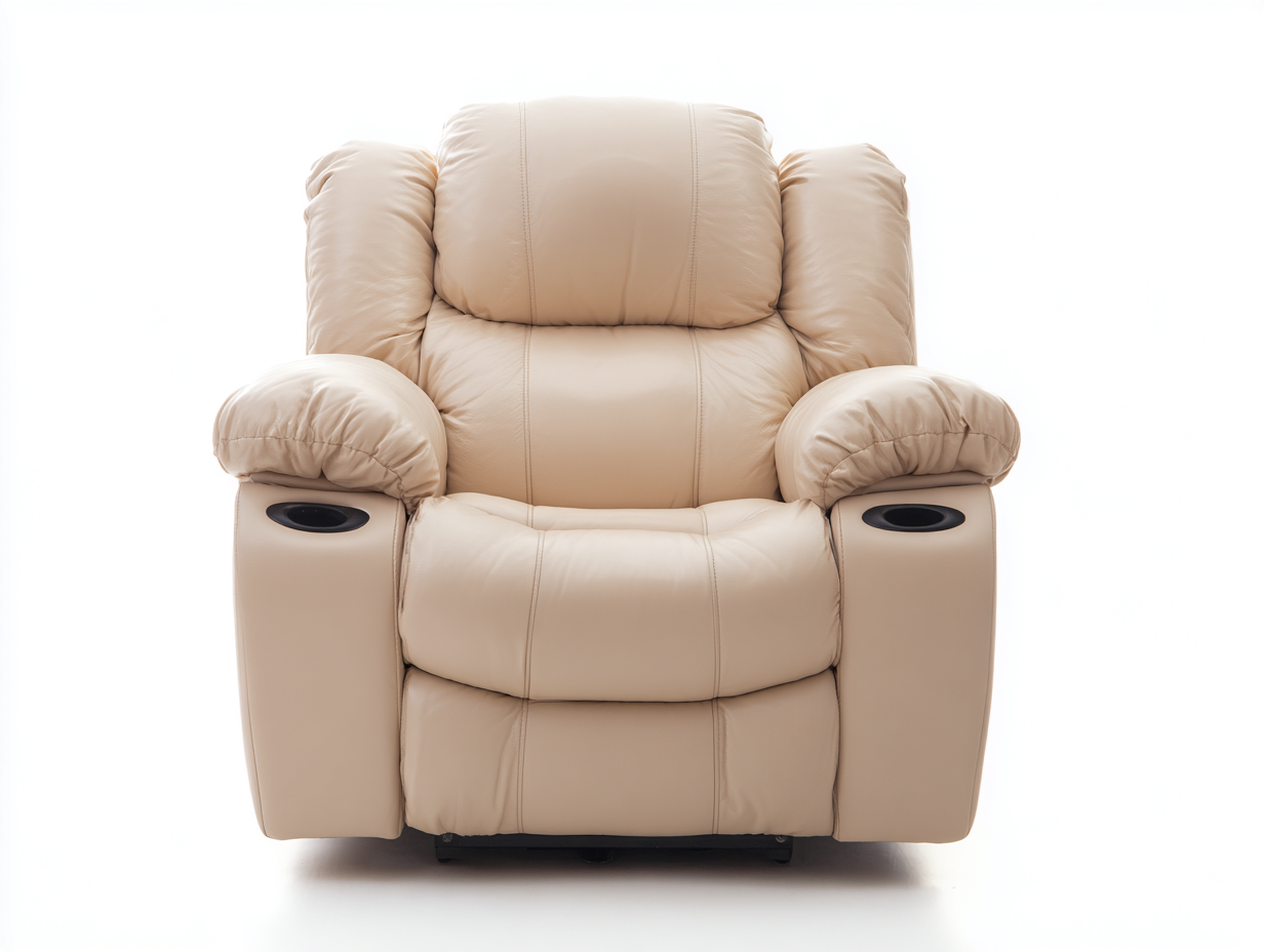 Sillón reclinable 97x91x103 cm - tapizado beige con portavasos - estilo moderno con asiento acolchado-Milaiohouse