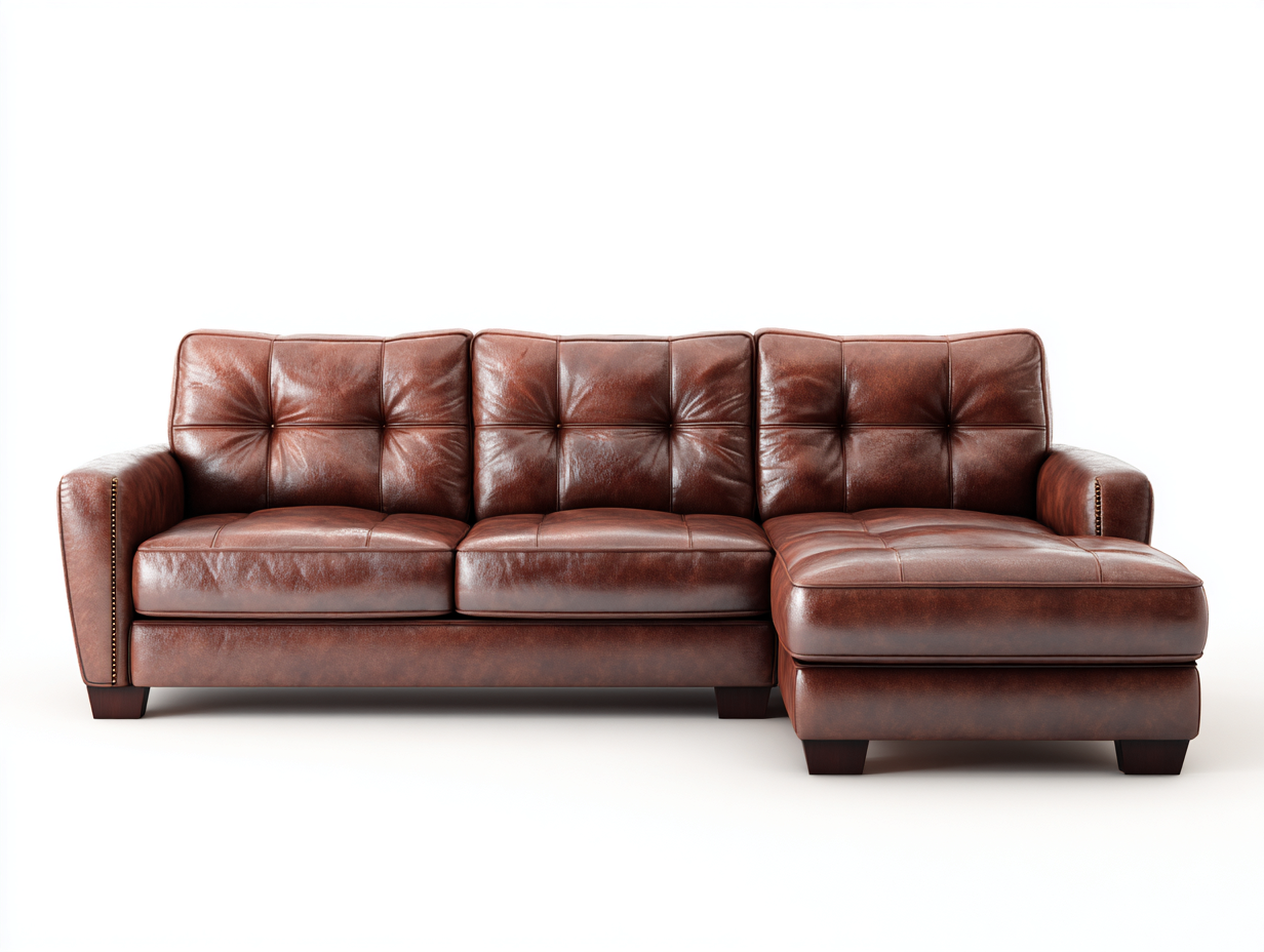 Sofás de esquina de cuero sintético 230x158x86 cm - Marrón - Tapizado capitoné - Diseño clásico-Milaiohouse