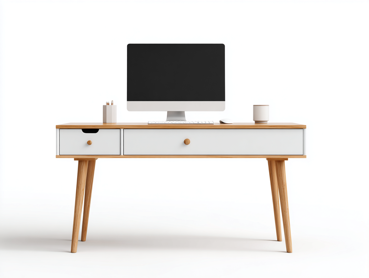 Mesas de oficina de madera con cajones 120x55x75 cm - Blanco-Natural - Diseño nórdico-Milaiohouse